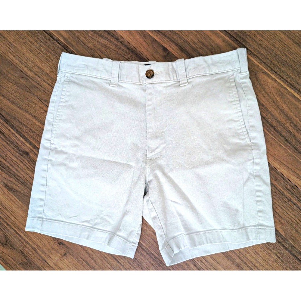J.CREW Men's 30 White Cotton Chino Shorts Solid Flat 7" Inseam Slash Pockets